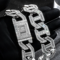 Collier chaîne cubaine Mariner en argent sterling 925 14mm pour homme plaqué or VVS Moissanite diamant taille baguette pour fiançailles