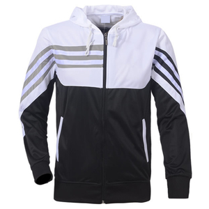 Ensemble de survêtement rayé noir et blanc pour homme – Sweat à capuche zippé et pantalon de jogging - Product Image 2