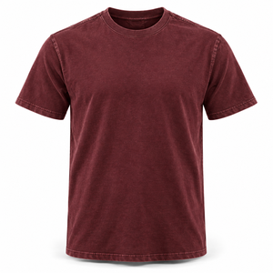 เสื้อยืดออกกำลังกาย Oxblood Pigment Wash สำหรับผู้ชาย ผ้าคอตตอนผสมเนื้อหนัก 250 GSM เสื้อยืดคอกลมสไตล์วินเทจเรโทรสำหรับออกกำลังกาย - Product Image 1