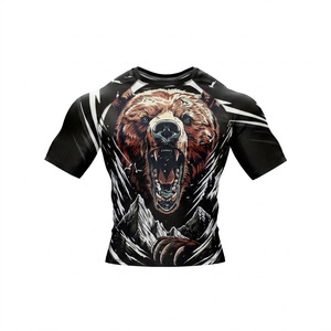 เสื้อรัดรูปพิมพ์ลายภูเขา แขนสั้น ผู้ชาย แห้งเร็ว ผ้ายืดสแปนเด็กซ์ โพลีเอสเตอร์ เสื้อกีฬาผู้ใหญ่ OEM Rash Guard - Product Image 5