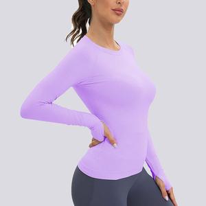 2026 Wholesale <b>High</b> Quality Women's Long Sleeve Rash Guard <b>Purple</b> Spandex Polyester Quick Dry Seamless Fitness Gym Swim <b>Top</b> - Product Image 5