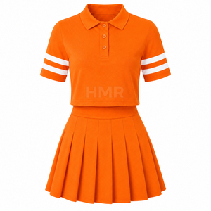Ensemble sportif 2 pièces HMR Sisterhood Sorority Orange : Haut polo court à col rabattu et jupe plissée à manches courtes - Product Image 4