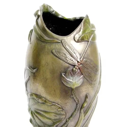 VERONESE DESIGN - ART NOUVEAU--VASE-DRAGONFLY ON LOTUS-コールドキャストブロンズ-OEM利用可能