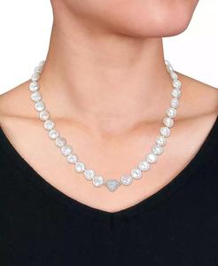 Collana con colletto 18 "con chiusura a forma di perla d'acqua dolce coltivata (11-12mm) e zirconi - Product Image 2