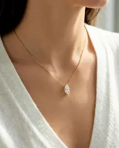 Colgantes de Moissanita de Lujo con Corte Marquesa de 0.3ct, Oro Sólido de 14k, Color E/F, Claridad VVS, Joyería de Moda para Regalo de Boda para Mujer - Product Image 3