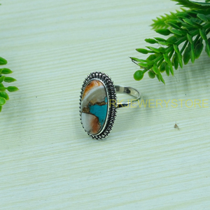 Bague en argent sterling 925 avec pierre précieuse turquoise d'huître épineuse orange, faite à la main, style bohème, bague statement, vente en gros, bijoux pour femmes, cadeau de promesse - Product Image 4
