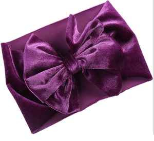 Serre-têtes élastiques en nylon avec grand nœud en velours pour enfants, bandeau doux et élastique en tissu gaufré, couleur unie - Product Image 5