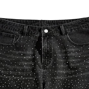 Wholesale Custom Regular Fit Casual <b>Denim</b> Short For <b>Men</b> New Style Custom Made Solid Color <b>Men</b> <b>Denim</b> rhinestone Shorts For Sale - Product Image 3