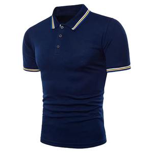 Chemise Classique Homme Bleu Marine avec Détail de Bordure Jaune et Blanc sur le Col et les Manches Coupe Classique Respirante Séchage Rapide 100% Coton - Product Image 1