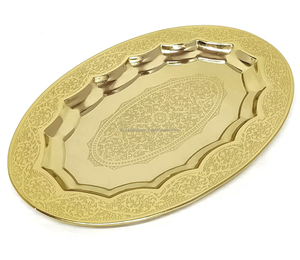 Plateau rectangulaire élégant pour mariage avec poignées, décoration alimentaire dorée, bonbons, fruits secs de luxe, en fer et métal, provenance Inde - Product Image 4