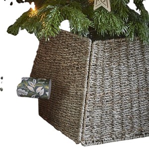 Handmade Woven Seagrass Square <b>Christmas</b> <b>Tree</b> Collar Rustic <b>Tree</b> <b>Base</b> Cover Holiday Decoration - Product Image 4