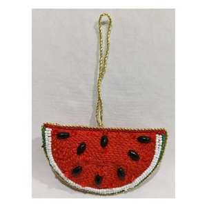 Adorno Colgante de Tela con Bordado Zari de Rodaja de Sandía – Decoración Festiva de Pascua con Frutas, Adorno Colgante para Árbol de Primavera, Novedoso Adorno de Fiesta con Cuentas - Product Image 4