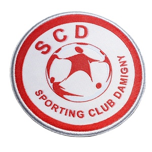 Sporting Club Damigny Circular Logo On Embroidered Edge Woven Patches and Custom Woven Patches Sale For Sports Uniforms - Product Image 1