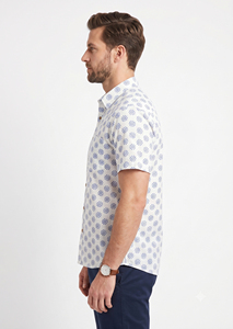 Camisa Casual de Algodón Estampada de Manga Corta para Hombre con Cuello Camisero, Transpirable, con Patrón Blanco y Azul, para Verano - Product Image 3