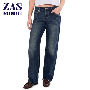 Wholesale Women's Boyfriend Loose Fit Eco-Friendly Quick Dry 100% Cotton Stretch Jeans Wide Leg Casual Trousers Large Quantity - Product Image 1