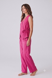 Ensemble décontracté deux pièces pour femme en coton 100 % avec haut à nouer et pantalon long – Tenue d'été assortie - Product Image 3