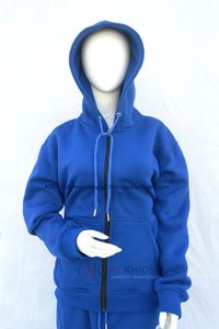 Sudadera con capucha oversize azul real estilo streetwear, diseño personalizado, forro polar grueso, 100% algodón orgánico, antiarrugas, con cremallera, marca privada, para mujer - Product Image 2