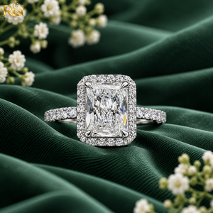 แหวนเพชรทรงรัศมี Radiant Cut เพชรเลี้ยงในห้องปฏิบัติการ 2 กะรัต ประดับเพชรแบบ Pave Band ทองคำแท้ สี DEF 9K/14K/18K แหวนหมั้นสุดหรูสำหรับทุกเพศ - Product Image 2