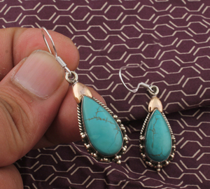 Pendientes Colgantes de Turquesa Natural, Plata de Ley 925, Estilo Bohemio del Suroeste, Joyería Vintage, Plata Antigua, Regalo de Boda para Mujer - Product Image 3