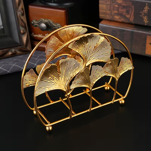 Porte-serviettes en métal doré en forme de feuille de Ginkgo, élégant support de mouchoirs botanique, décoration de table à manger, cuisine, restaurant, maison - Product Image 1