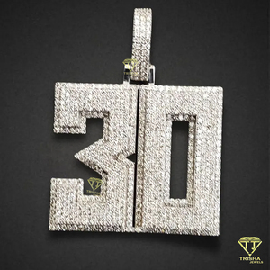 Collier pendentif numéro 30 de luxe serti de pierres, bijoux hip-hop personnalisés, pendentif bling en moissanite et strass, personnalisable - Product Image 1