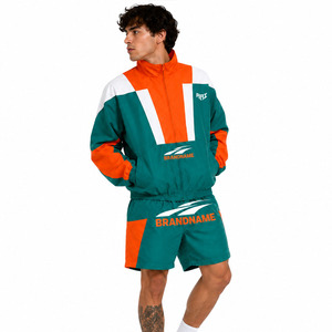 Trendy Custom Men's Nylon Shorts Tracksuit Windbreaker Jackets & Embroidered Logo Print OEM Private <b>Label</b> Nylon Summer Hoodies - Product Image 2