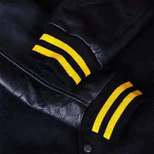Custom High Quality 2026 Wool Body Genuine Leather Sleeves Hooded Geometric Pattern Varsity Bomber <b>Jacket</b> Unisex <b>Winter</b> - Product Image 5