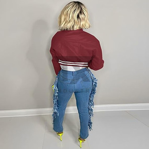 Women Wool Cropped Genuine Varsity Baseball Jacket Custom Ladies Print Fashion Autumn Embroidery Cotton Filled Varsity Jacket - Product Image 3