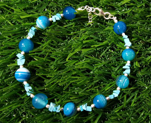 Blue Lace Agate & Turquoise <b>Bracelet</b> in 925 Sterling Silver | Natural Gemstone <b>Beaded</b> <b>Bracelet</b> | Handmade Boho Jewelry for Women - Product Image 3