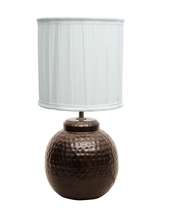 Latest design Hammered Bronze Table Lamp Modern Pleated <b>White</b> Fabric Shade Vintage Metal <b>Bedside</b> Light Nightstand Home Decor - Product Image 1
