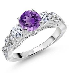 แหวนเงินแท้ 925 ชุบทอง ประดับพลอยอเมทิสต์สีม่วง สำหรับผู้หญิง เหมาะสำหรับงานหมั้น งานแต่งงาน และวันครบรอบ แหวนสัญญาอัญมณีสีม่วงสุดหรู - Product Image 3