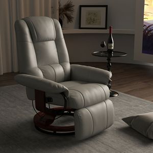 Poltrona Reclinabile Girevole Moderna in Ecopelle con Poggiapiedi e Base in Legno, Grigia, per Soggiorno - Product Image 2