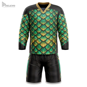Conjunto de Uniforme de Hockey sobre Hielo Sublimado Completo OEM, Cuello en V, Manga Larga, Diseño Reptile Armor, Pantalones Cortos, Cualquier Diseño/Color - Product Image 1