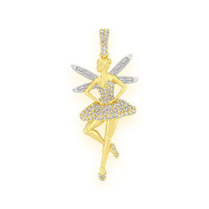 จี้รูปนักบัลเลต์เคลื่อนไหวได้ ชุบทองคำ 10K ดีไซน์ปีกประดับด้วยหินธรรมชาติเจียระไนทรงบริลเลียนท์ สร้อยคอผู้หญิงทันสมัยปรับแต่งได้ - Product Image 1