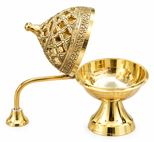เตาเผากำยานทองเหลืองราคาส่ง พร้อมฝาปิดลายฉลุและด้ามจับยาว - Product Image 1