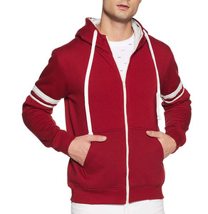 Sweat-shirt à capuche zippé rouge pour homme, coupe classique, couleur unie, manches longues, en coton tricoté, décontracté, pour l'automne, respirant - Product Image 1