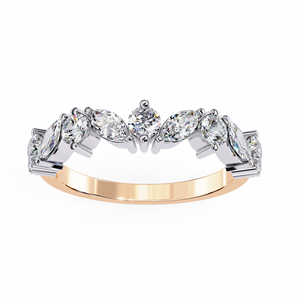 Bague d'anniversaire en or rose 10k 14k 18k avec diamants marquise et ronds alternés, modèle Harmony Mixed-Shape - Product Image 1