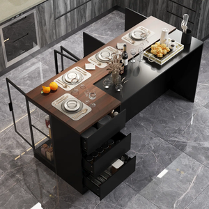 Islas de Cocina de Madera de Pino Vietnamita con Detalles Metálicos en Colores Natural/Blanco/Negro, con Almacenamiento, Móviles y de Apariencia Moderna - Product Image 6