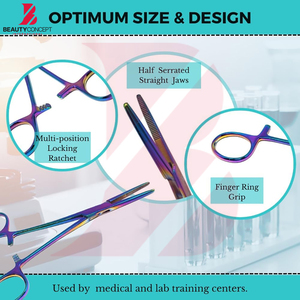 Instrumento Quirúrgico Reutilizable y Duradero, Pinzas Kelly Multicolores con Mordazas Semiserradas de Acero Inoxidable para Uso Multipropósito - Product Image 2