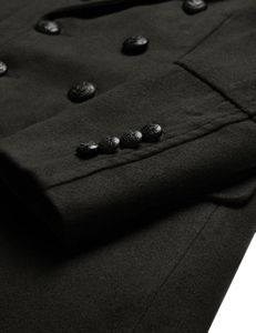 <b>Men's</b> <b>Black</b> Double Breasted Wool Overcoat Slim Fit Notched Lapel <b>Long</b> <b>Coat</b> - Product Image 6