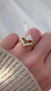 925 <b>Silver</b> Pear Cut Moissanite Bridal <b>Set</b> with Chevron Band Two Band Wedding <b>Set</b> Elegant Engagement <b>Ring</b> <b>Set</b> Fine Jewelry - Product Image 3