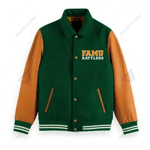 カスタムカレッジエッセンシャルFAMU刺Embroidered野球カレッジウールレザースリーブレターマンバーシティジャケットUNISEX