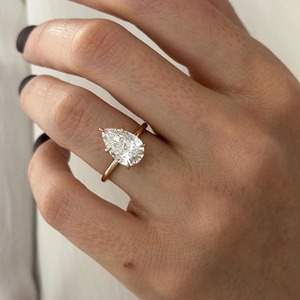 New Design Pear Cut Lab Grown Diamond Solitaire <b>Ring</b> Dainty Engagement Wedding Gold 14k/18k <b>Thin</b> Band - Product Image 1