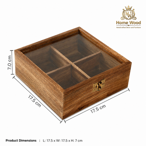 Boîte à noix en bois artisanale avec 4 compartiments, plateau de rangement durable pour collations et épices - Product Image 2