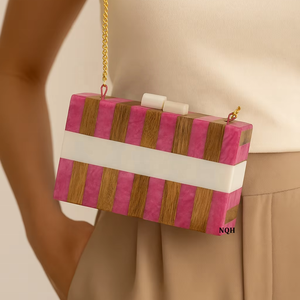 Bolso de Mano de Lujo Hecho a Mano, Duradero, Ecológico, Ligero, de Madera y Resina, con Diseño Geométrico Incrustado, Cadena Cruzada, Personalizado - Product Image 1