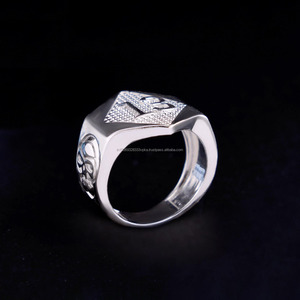 Custom Lucky Number 13 Rhodium 925 Sterling Silver <b>Gothic</b> Skull Inspired Chunky <b>Ring</b> Punk Rock Wedding Statement Jewelry for Men - Product Image 5