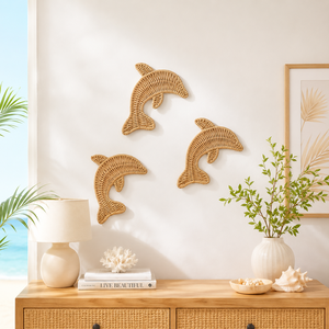 Natural Rattan Dolphin <b>Wall</b> Art Handmade Woven Coastal <b>Wall</b> <b>Decor</b> for Nursery Kids Room Beach House Decoration - Product Image 6