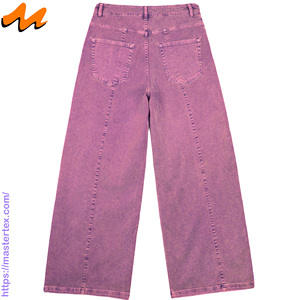 Master Textile Womens Loose <b>Denim</b> Wide Leg Mid Waist Panneled Top Stitched Casual Party Wear <b>Stretch</b> Summer Breathable Pants - Product Image 2
