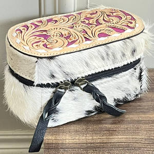 Estuche de Joyería Ovalado de Cuero Hecho a Mano, Caja de Almacenamiento Elegante con Cierre, Ideal para Viajes, en Piel de Vacuno - Product Image 4