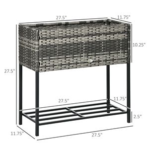 Fioriera Rialzata Portatile in Acciaio Effetto Rattan con Gambe e Ripiano Porta Attrezzi, Modello per Erbe, Verdure e Fiori, Grigio - Product Image 3